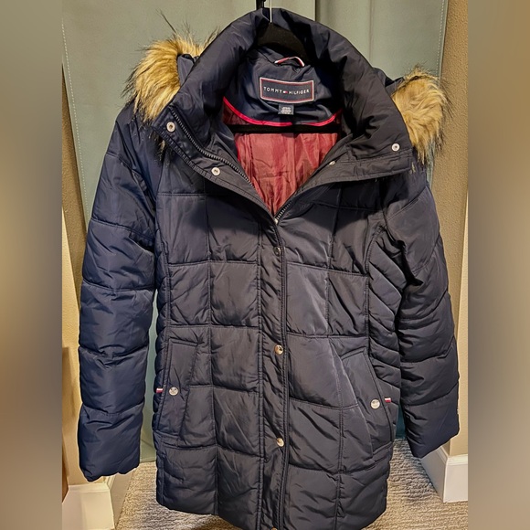 Tommy Hilfiger Puffer Coat Women’s Large - Blue Jacket - Detachable Fur Hood - Picture 5 of 6